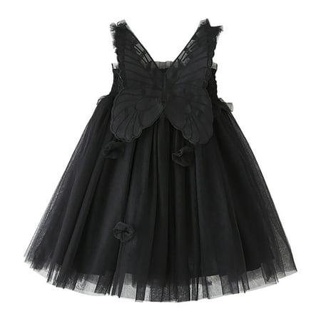 

Flower Girl Dress Toddler Girls Sleeveless Butterfly Tulle Suspenders Dress Dance Party Princess Dresses Clothes Summer Dress(Color:Black Size:5-6 Years)
