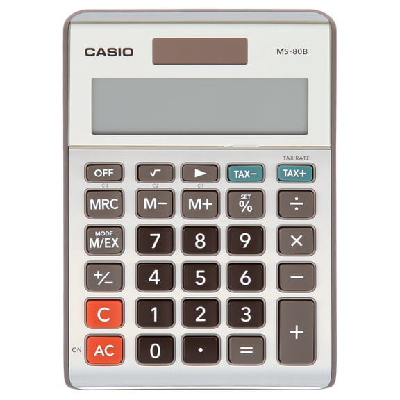 Casio MS-80B 8-Digit Desktop Calculator, Dual Power, Extra Large LCD Display, Satin Nickel