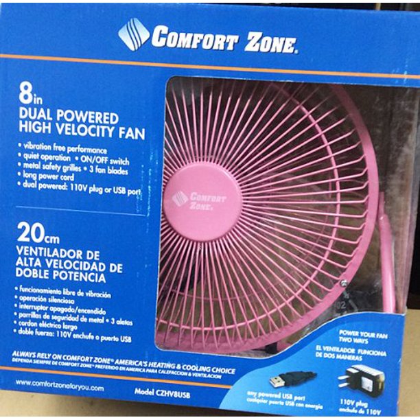 Czhv8usb Blue Comfort Zone 8 Inch Dual Powered High Velocity Fan Vibration Free Quiet Operation Cooling Air Walmart Com
