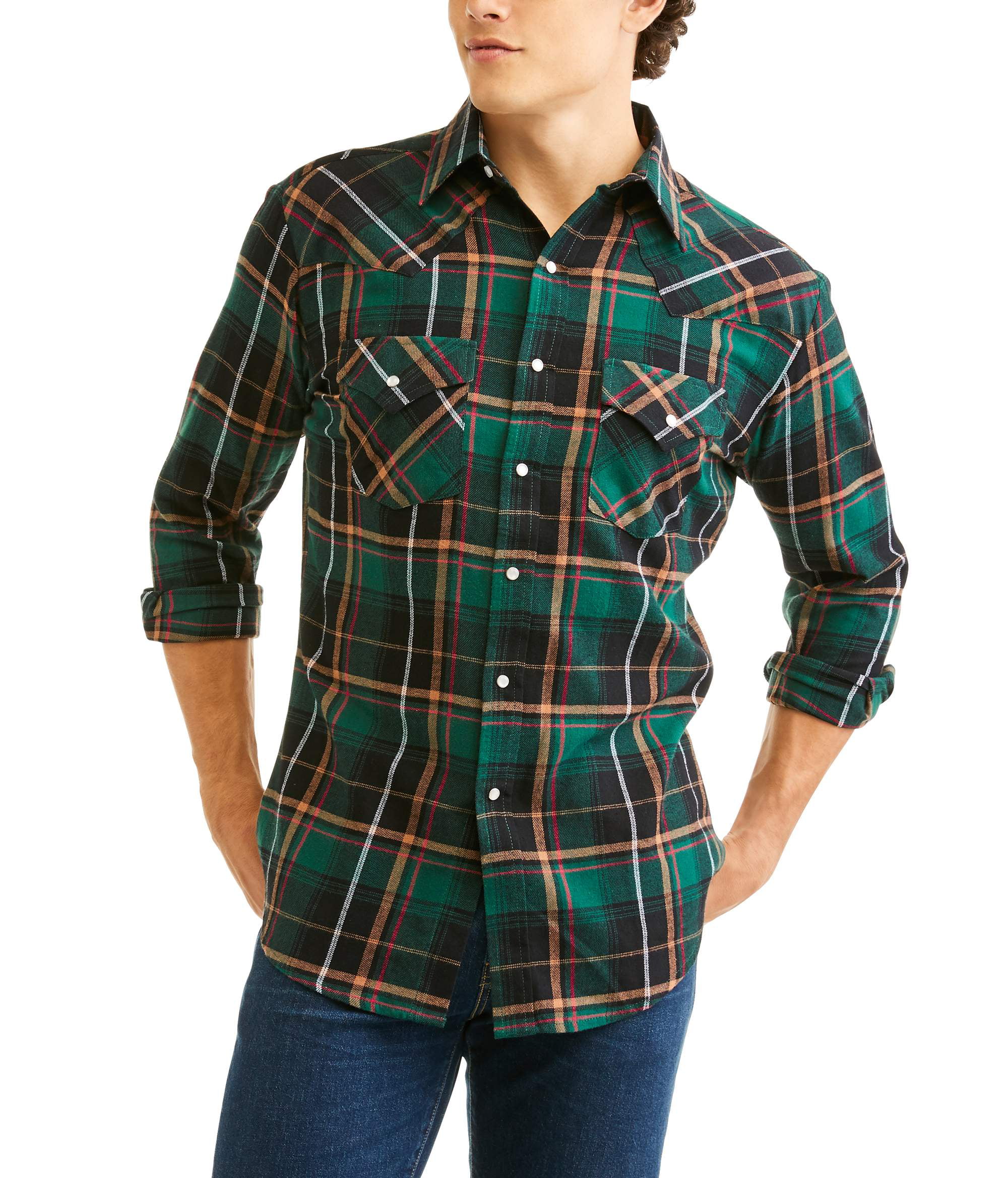 Men S Oz Flannel Snap Western Shirt Walmart Com