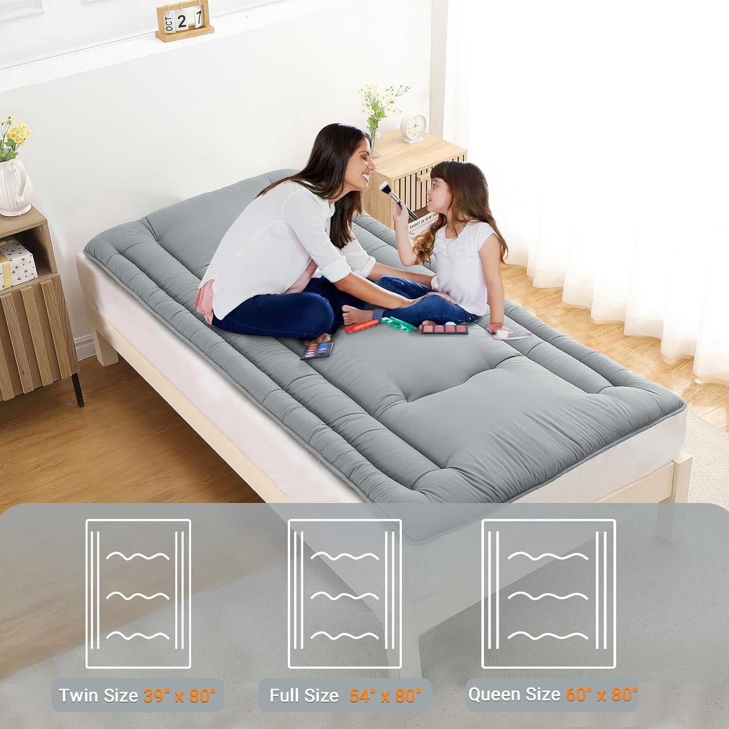 Futon Mattress Twin/Full Size, Japanese Floor Mattress Foldable Sleeping Mattress, Roll Up Floor Bed Mattress for Easy Storage, Tatami Mat Japanese Floor Bed for Dorm Camping