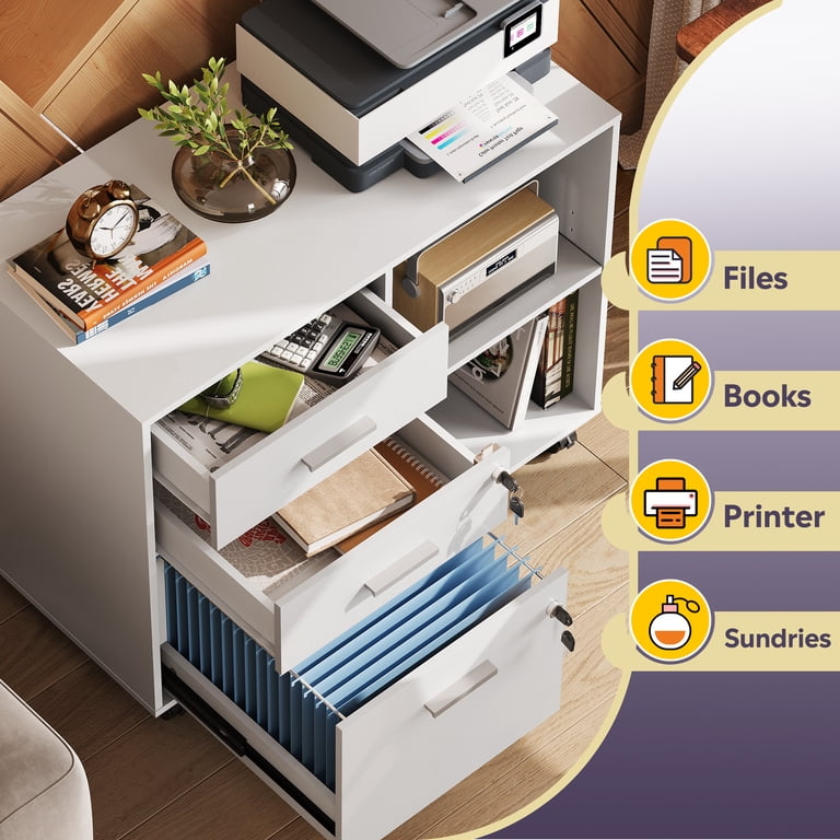 GALAXHERO 3-Drawer Mobile File Cabinet with Lock, White photo 8