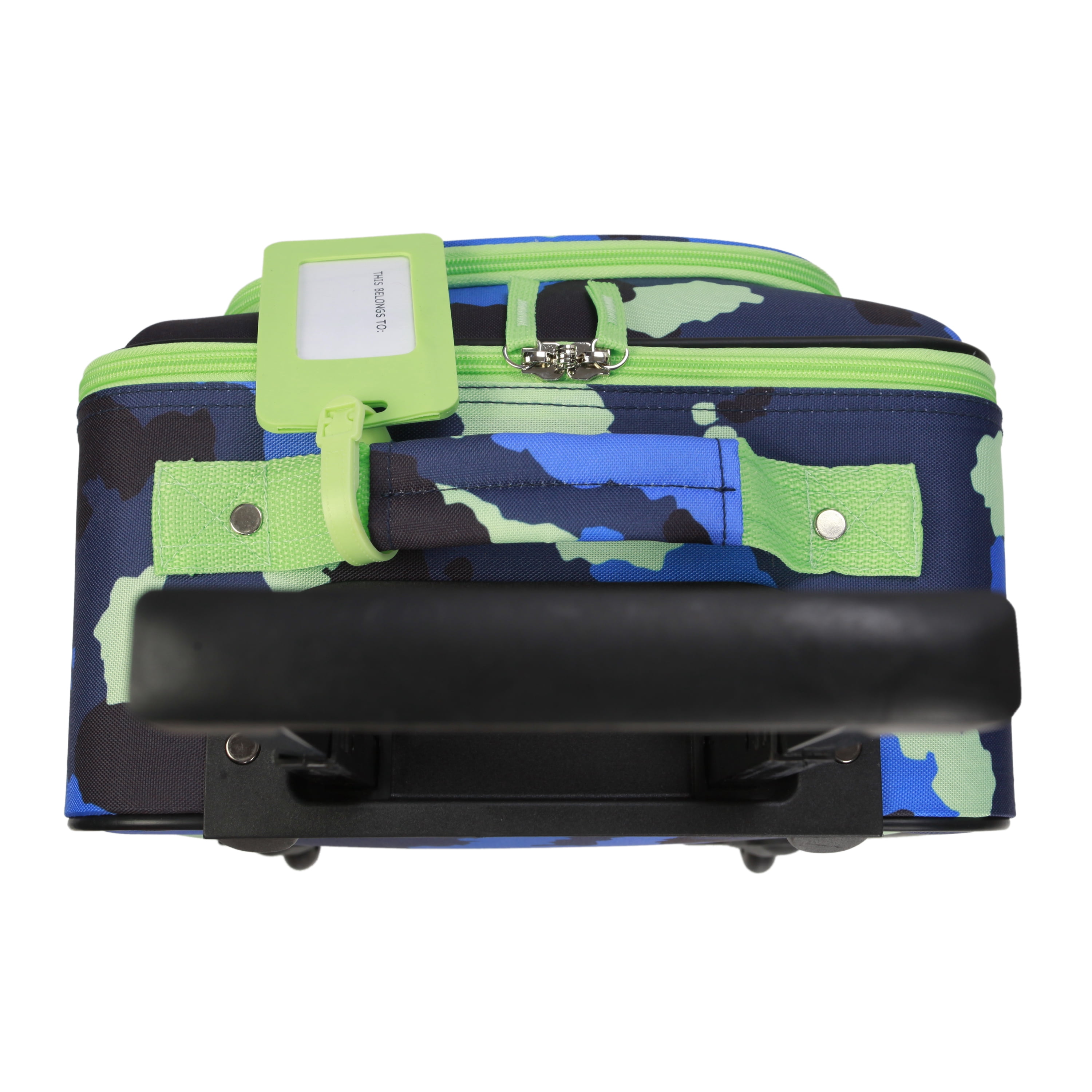 CRCKT 4-Piece Softside Kids Luggage Set, Includes 18" Carry-on Luggage, 12" Backpack, Plush Critter That Turns Into a Neck Roll Pillow, and a Matching Luggage Tag, Blue Camo, (Walmart.Com Exclusive)