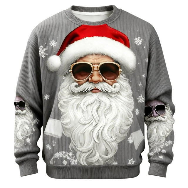 VJATTWR Merry Sweatshirt Men Get it Fast Festive Knitpattern ’S Hoodieless Sweatshirt – Themed Santa Print Sweater for Winter Comfort