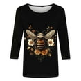 thumbnail image 4 of CYMMPU Bee Graphic 3/4 Sleeve Round Neck Loose Fit Tunic Tops Fall Fashion Shirts Blouses for Women Dressy Casual Spring Tops Lightweight Basic T-Shirts Multicolor XXXL, 4 of 5