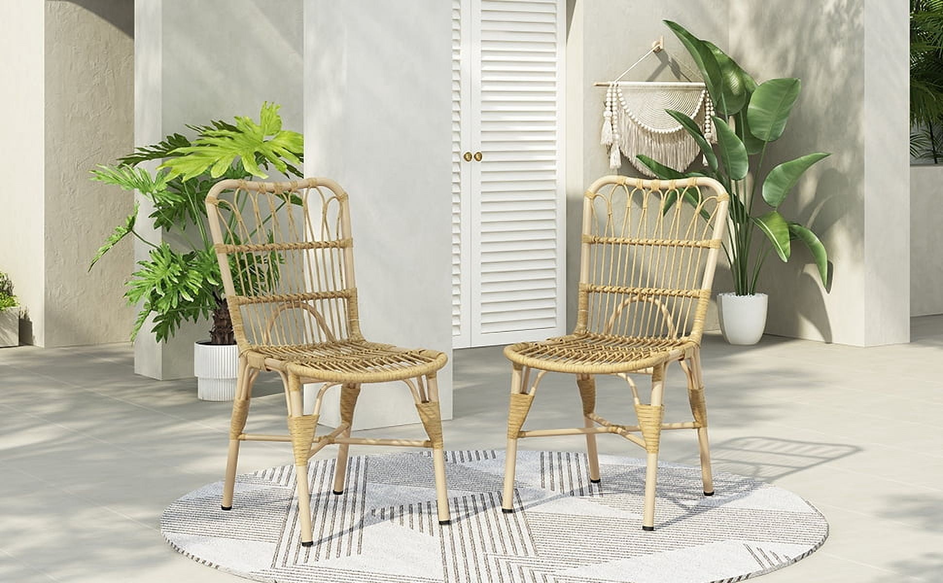 MAYEERTY Set of 2 Outdoor PE Wicker Chairs Natural Rattan Weather-Resistant
