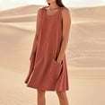 thumbnail image 2 of ZQUUVOU Women's Summer Dress Solid Color Cotton Linen Knee-Length Tank Dress With Pockets A-Orange,XL, 2 of 6