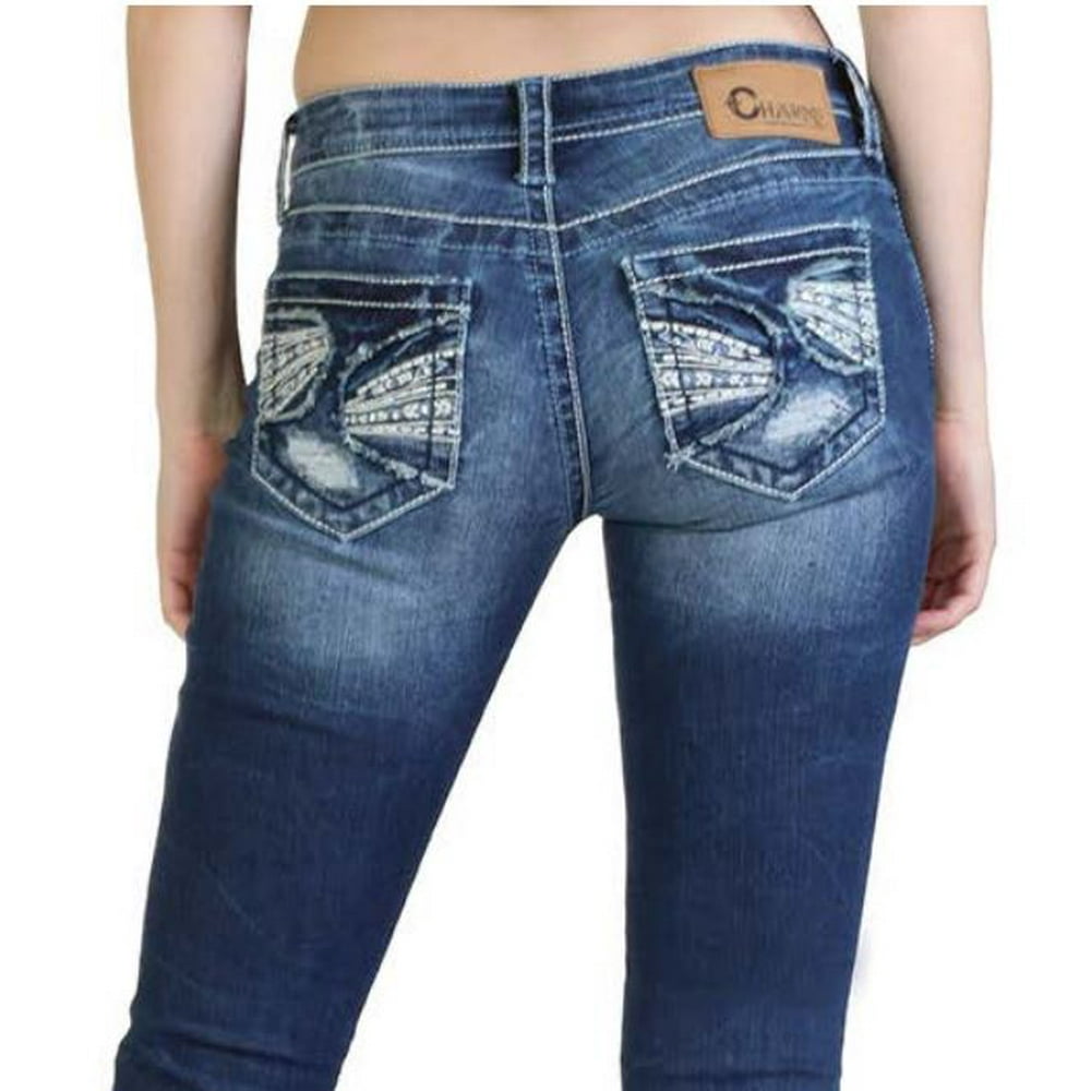 Charme by Grace in LA Western Feather Embroidered Mid Rise Bootcut