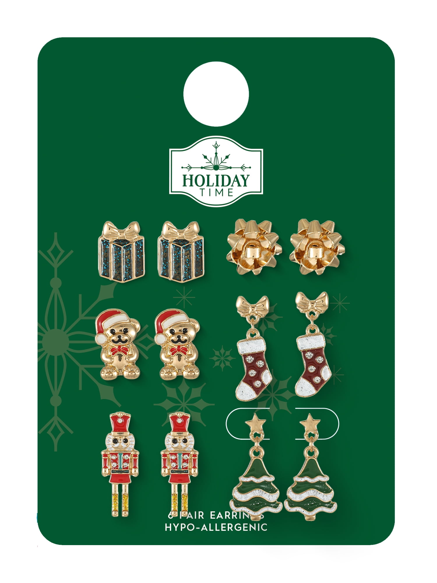 Holiday Time Stud Earrings Set, 6 Pairs