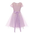 thumbnail image 2 of Little Girl Cap Sleeve Lace Tulle Pearl Belt Pageant Party Flower Girl Dress USA Lilac 4 JKS 2122 BNY Corner, 2 of 5