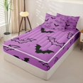 thumbnail image 2 of Homewish Halloween Bat Zipper Twin Comforter Sets with Fitted Sheet and 2 Pillowcases,Silhouette Pattern Zipper Bedding Set,Bright Purple Black,Black Reversible,4-Piece, 2 of 7