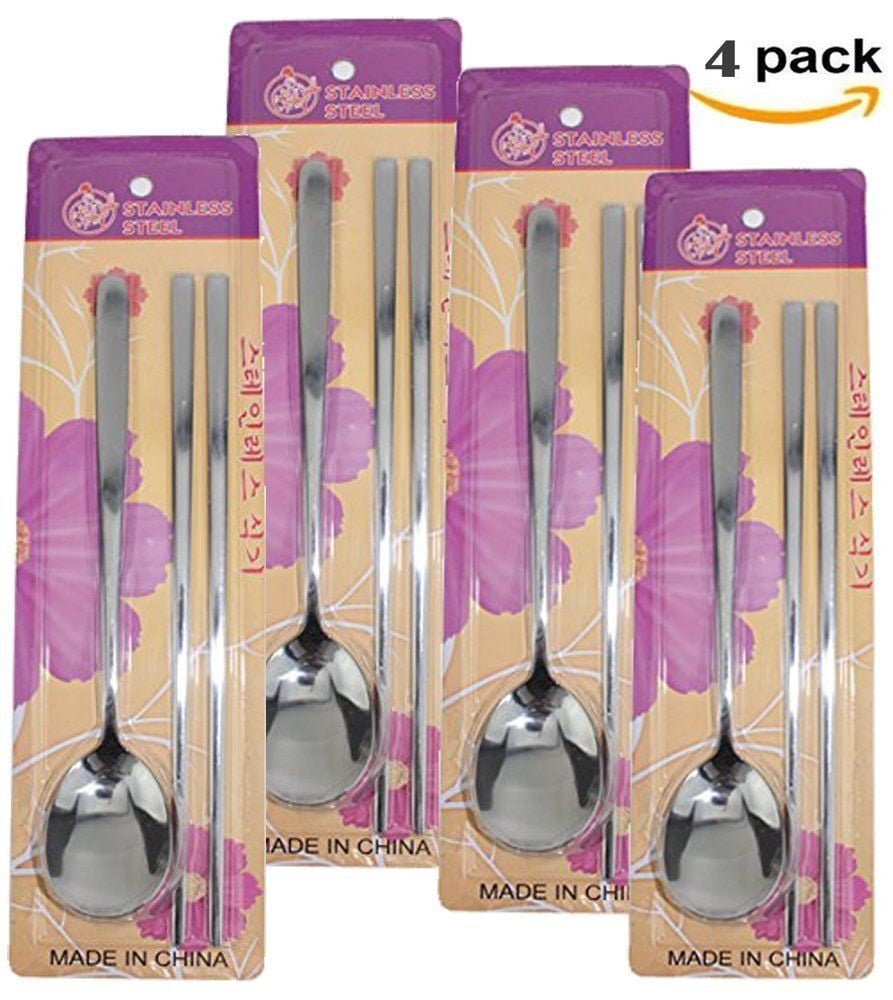 Set of 4 Korean Traditional Style Cutlery Stainless Steel Chopstick