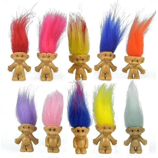 Juego de 10 muñecos troll vintage: minijuguetes con pelo colorido para niños y regalos de fiesta.