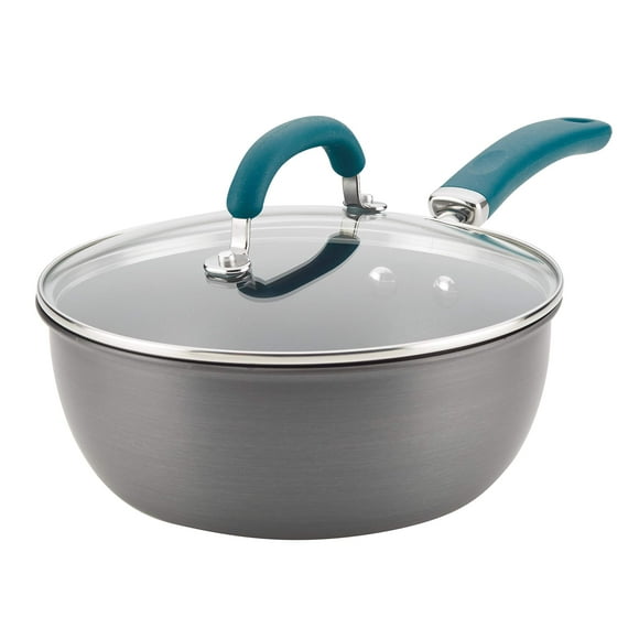 Rachael Ray Create Delicious Hard Anodized Nonstick Saute/All Purpose Pan With Lid 3 Quart - Gray With Teal Handles