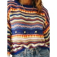 thumbnail image 5 of Seyurigaoka Women Sweater Variegated Color Flared Sleeves Round Collar Knitwear, 5 of 6