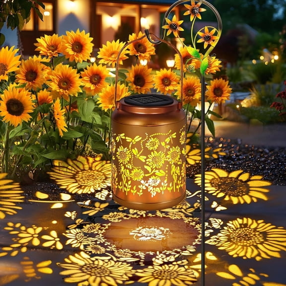 Dragonfly Solar Lanterns Outdoor Waterproof Sunflower Solar Lights Christmas Birthday Gifts for Women Mom Metal Hanging Decorative LED Lantern Outside for Garden Decor,Yard,Patio,Porch,Lawn,Backyard
