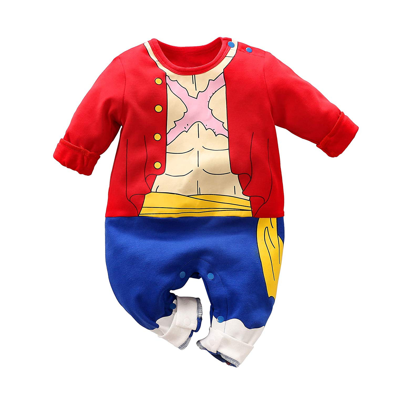 Baby Rompers Boys Girls Infants ONE Piece Cartoon Outfits Button Cotton Jumpsuit Long Sleeve Red&Blue2 3-6 Months/66