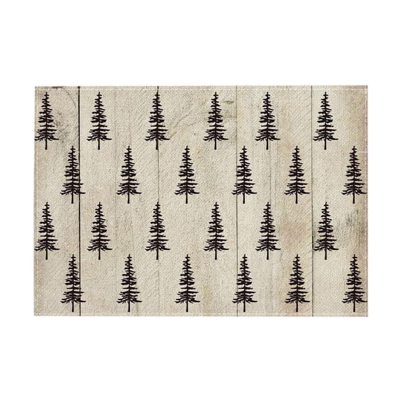 Xmas Tree Vinyl Christmas Placemats , 12x18 Inch Washable Plastic Non-Slip Woven Winter Table Mats for Party Kitchen Dining Decor