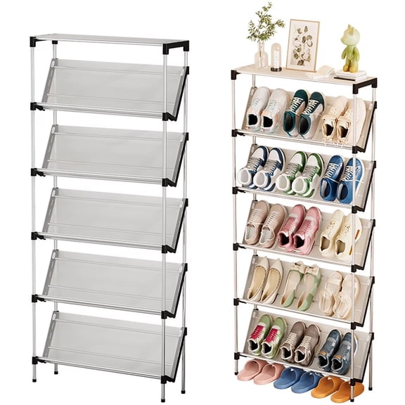 Narrow Shoe Rack for Entrance, 6 Tiers Shoe Racks Tilted Shoe Rack Organizer with 5 Slanted Shelves for Closet Floor Entryway Hallway, Holds 18 Pairs Multifunctional Front Door Shoe Rack, 66cm/25.9‘’