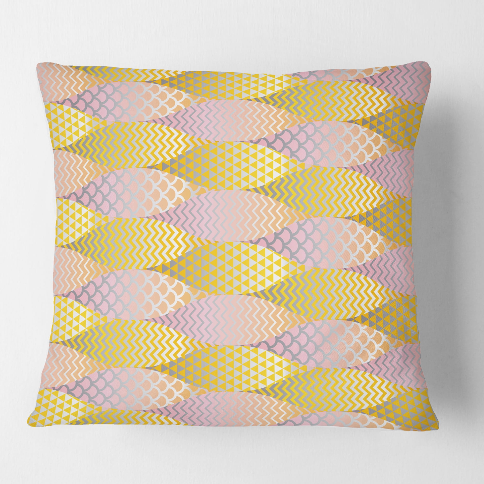 Designart Golden Geometrical Fish Scale' Mid-Century Modern Throw Pillow - 16x16