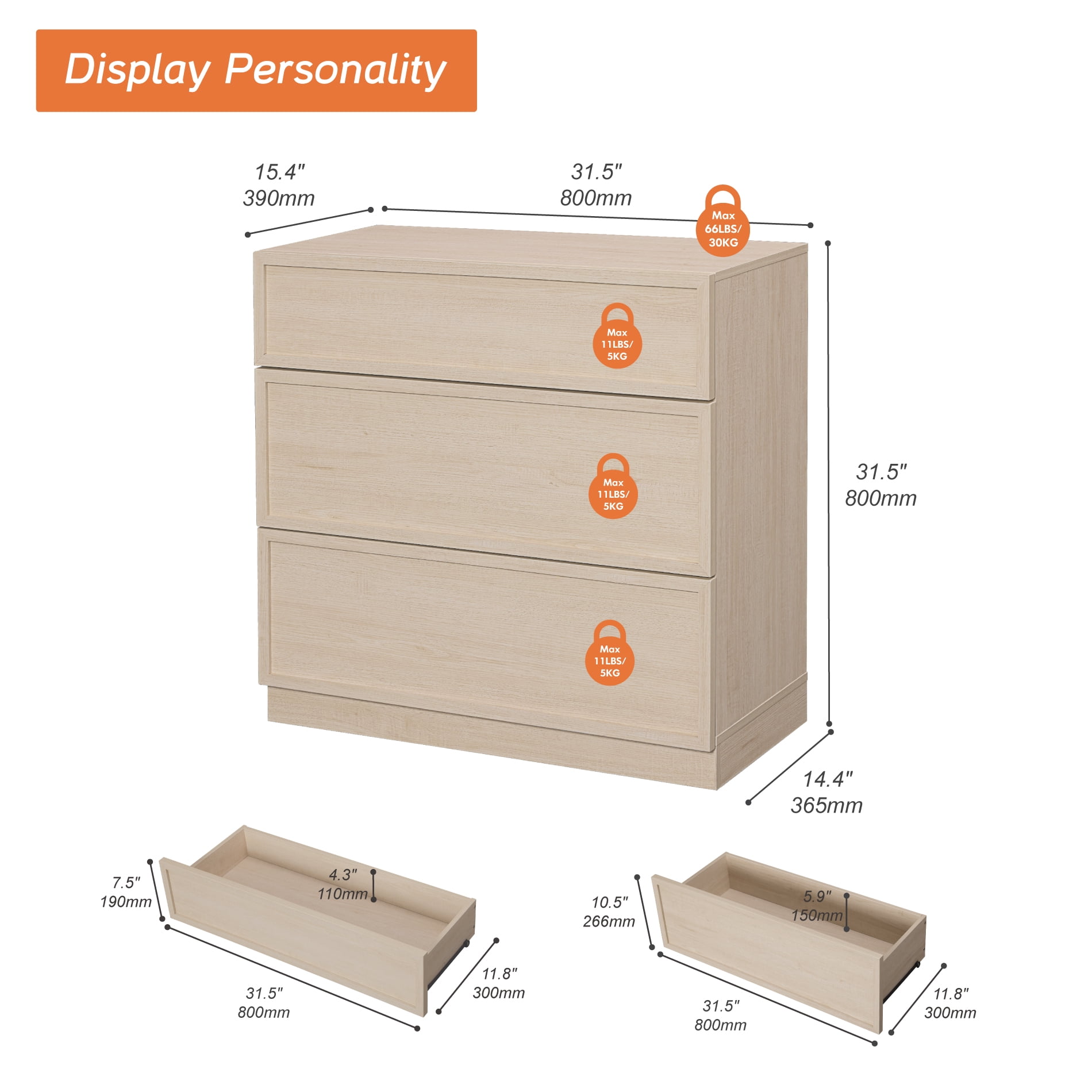 Set of 2 Nightstand with 3 Drawers, Modern Tall End Table with Large Storage for Living Room, Bedroom Wooden Side Table and Closet Organizer