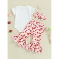 thumbnail image 3 of Infant Baby Girls Pants Outfits Letter Print Short Sleeve Romper with Strawberry Pattern Flare Trousers and Heaband Set, 3 of 8