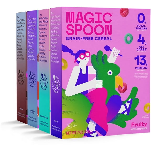 Magic Spoon Cereal Variety  Pack - Fruity, Cocoa, Blueberry Muffin and Birthday Cake (4 boxes)