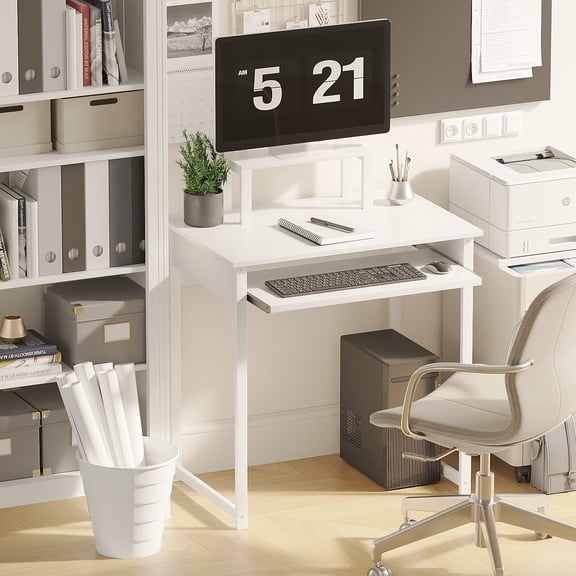 Mulorico Computer Desk with Monitor Stand and Keyboard Tray, Compact Home Office Workstation for Adult