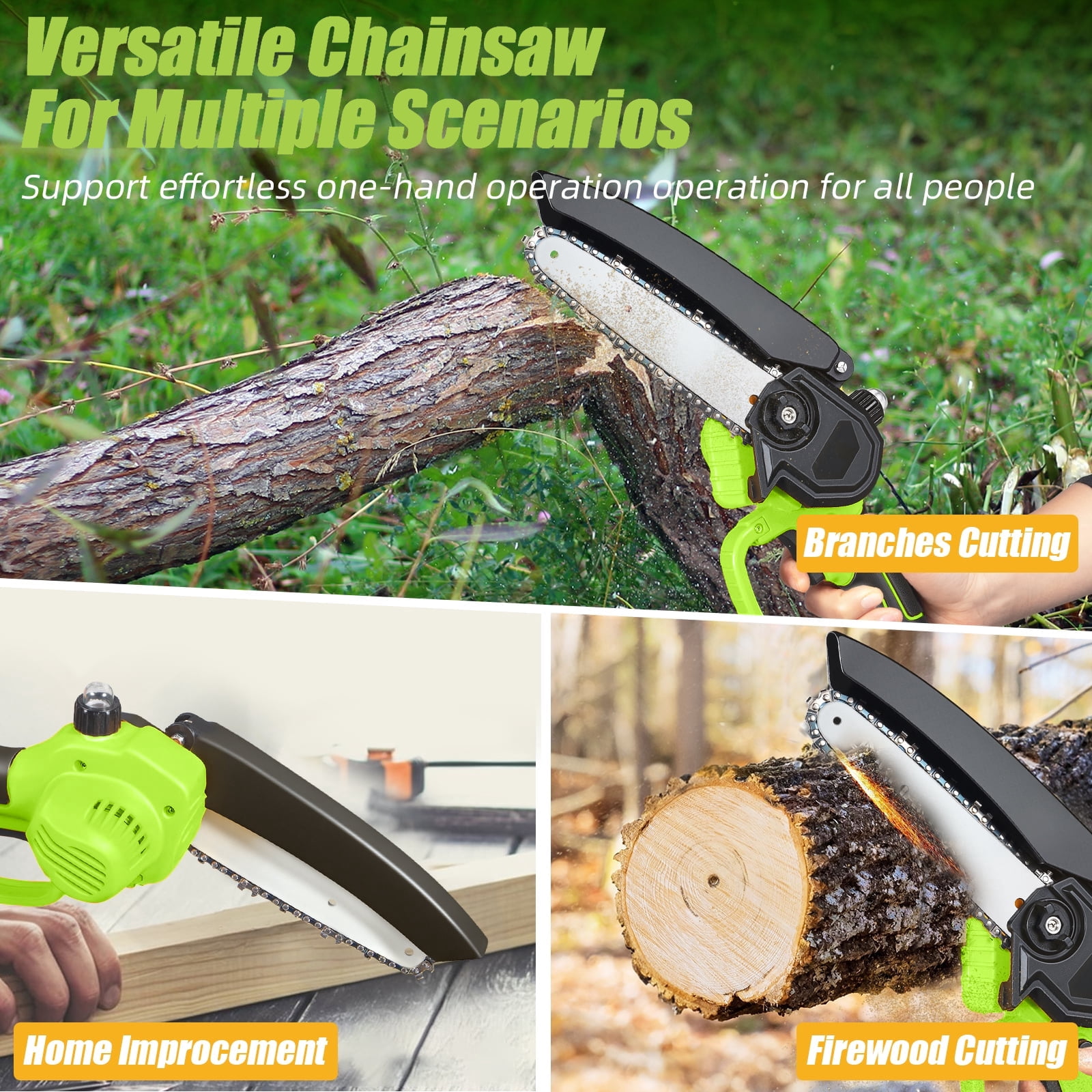 Paddsun Mini Chainsaw Cordless, 6 Inch Electric Chainsaw with 2 Battery, Handheld Battery Powered Chain Saw Gardening Tools Saw for Wood Tree Cutting