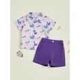 thumbnail image 6 of BemeyourBBs Toddler Baby Boys Mardi Gras Outfits Spring Summer Carnival Clothes Short Sleeve Button Down Collar Printed Shirt Shorts Set, 6 of 9