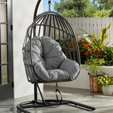 Mainstays Outdoor Wicker Hanging Egg Chair, Gray