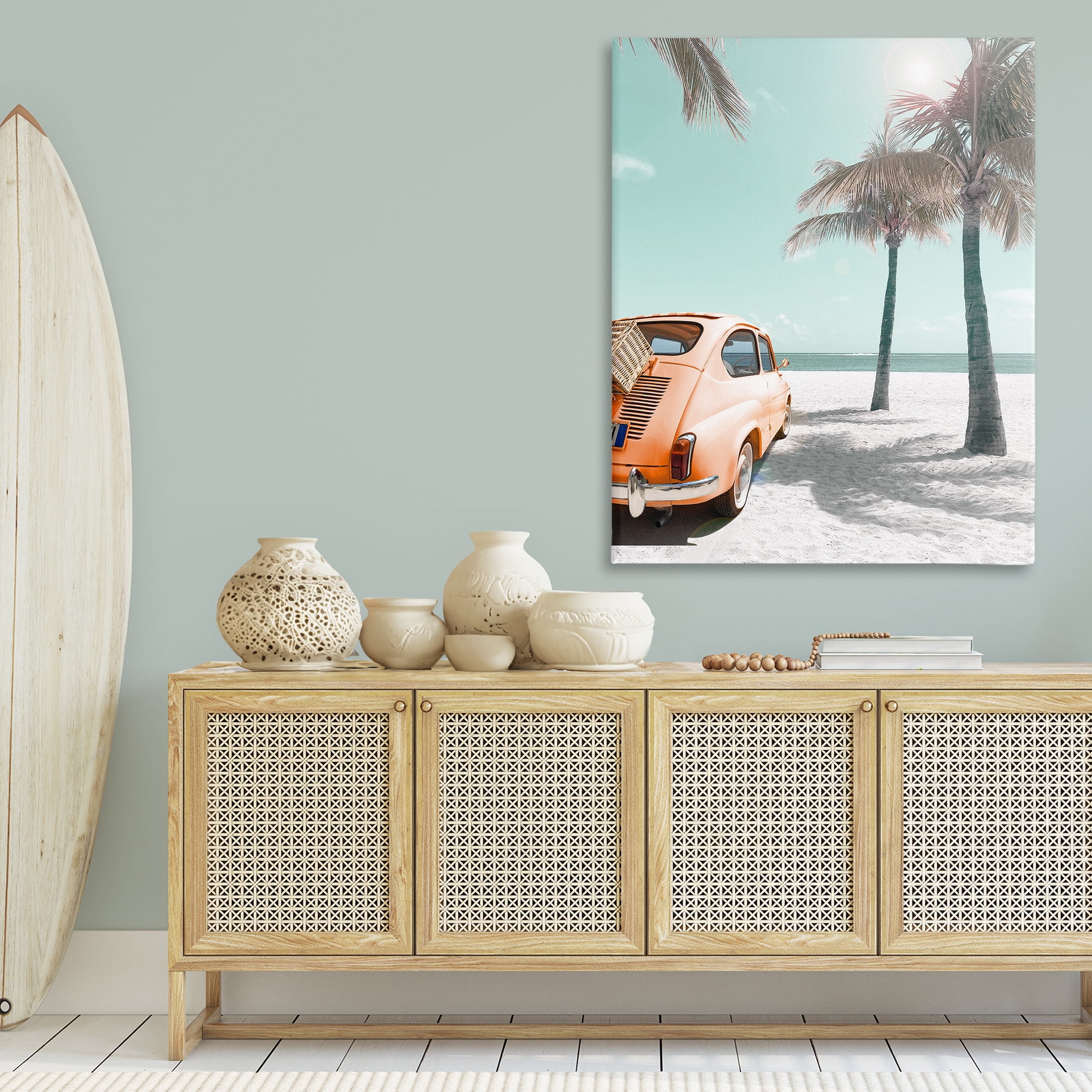 Stupell Industries Orange Car on Beach Coastal Painting Gallery Wrapped Canvas Art Print Wall Art, 36 x 48