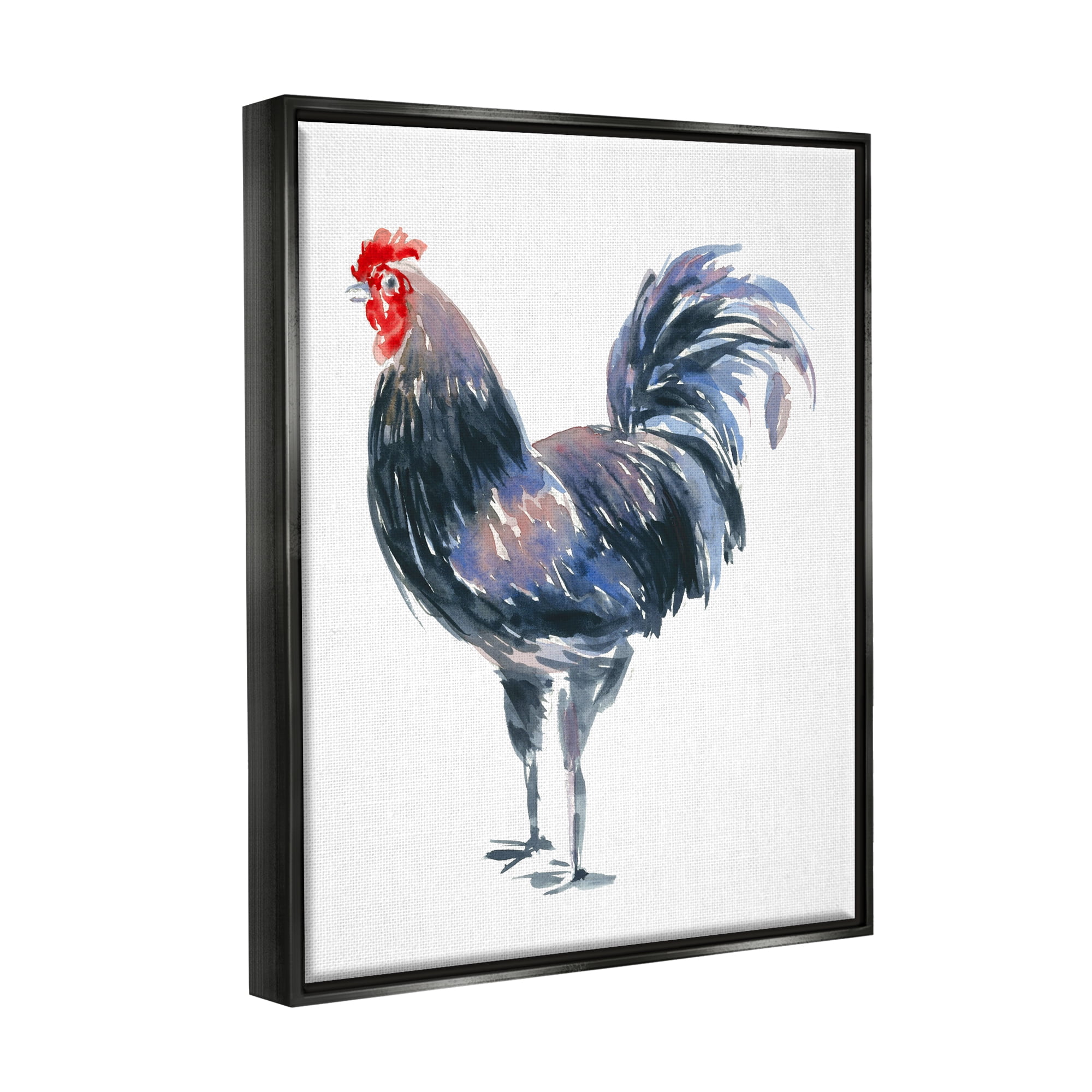 Stupell Industries Rooster Portrait on White Animals & Insects Painting Black Floater Framed Art Print Wall Art, 25 x 31