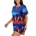 thumbnail image 3 of Womens Pajama Sets With Pocket, Beach with Palm Trees (3) Lounge Sets Short Sleeve Sleepwear PJ Sets for Women, 3 of 6