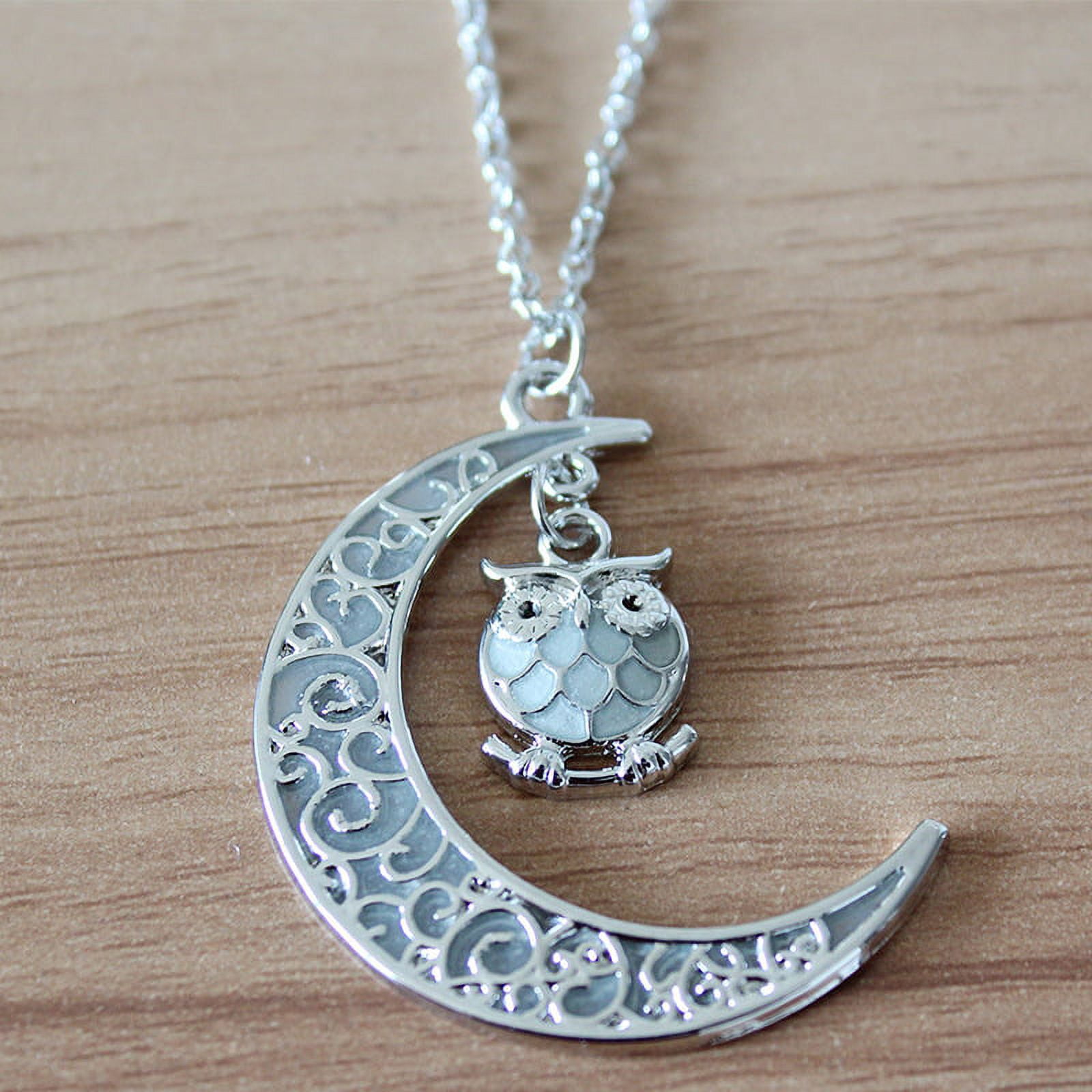 Owl Glow In Dark Pendant Chain Necklace for Women Green or Blue Ginger Lyne Collection