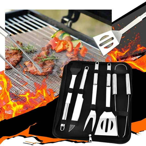 Jierger Grill Tools Set,Stainless Steel Grill Set for Men, 5pc BBQ Tools Grilling Accessories Kit with Fork,Knife,Brush,Tongs & Carry Bag Grill Utensils Set for Outdoor Grill