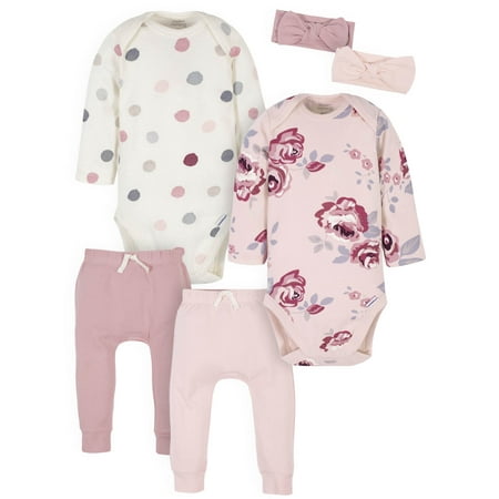 

Modern Moments by Gerber Newborn Baby Girl Long Sleeve Bodysuit & Pant Outfit Sets 6-Piece (Newborn-12 Months)