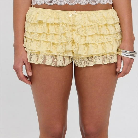 Tittly Shorts for Women Skirt With Shorts Underneath Women Lolita Cute Ruffle Lace Trim Pumpkin Pants Shorts Layered Bottoms Fairy Sweet Shorts Ruffle Shorts Sweat Shorts Yellow S
