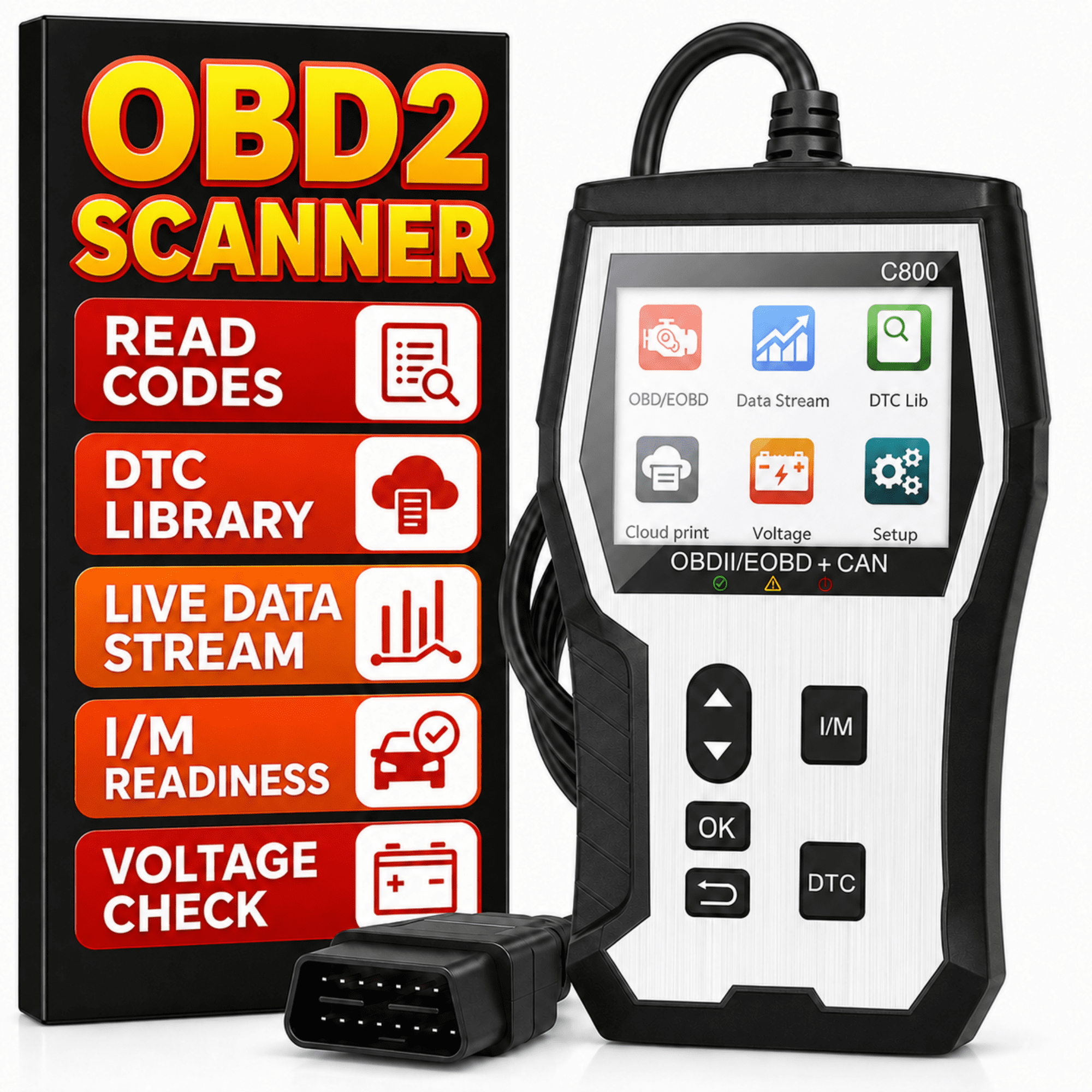 Tidymend OBD2 Scanner Diagnostic Tool, Code Reader for Cars and Trucks with Cloud Printed, Scanner for Car Check Engine Car Code Reader for All Post-1996