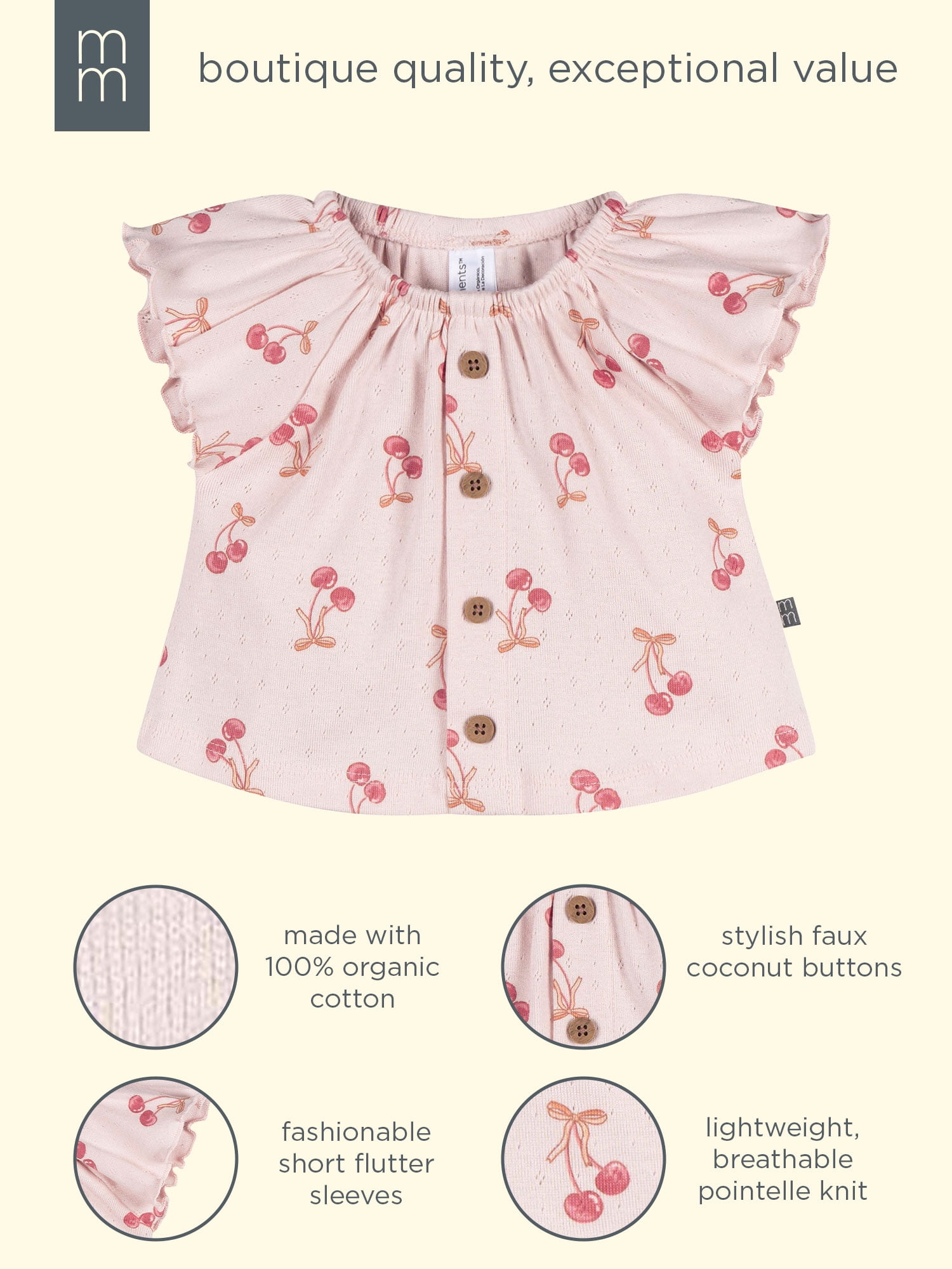 Modern Moments by Gerber Baby Girl Organic Ruffle Sleeve Top, Sizes 0/3 Months - 24 Months