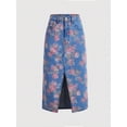 thumbnail image 5 of Womens Multicolor Floral A-Line Denim Midi Skirt With Front Slit, 5 of 8