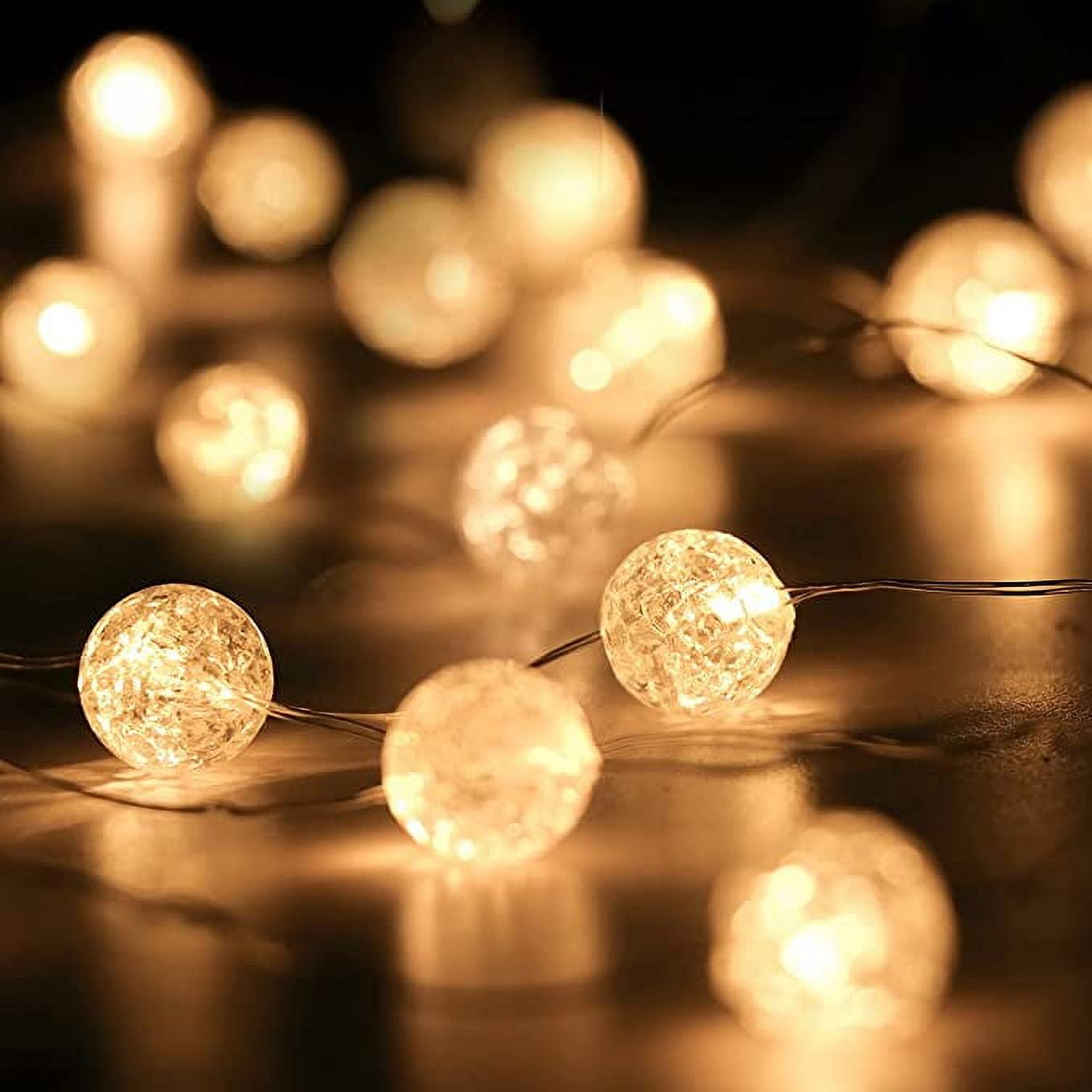 Globe String Lights for Bedroom, Decorative Lights, Christmas Lights, Crystal Crackle Ball Lights 10Ft 30 LED Soft White Battery Operated Fairy Lights Perfect for Valentine's Day Decor