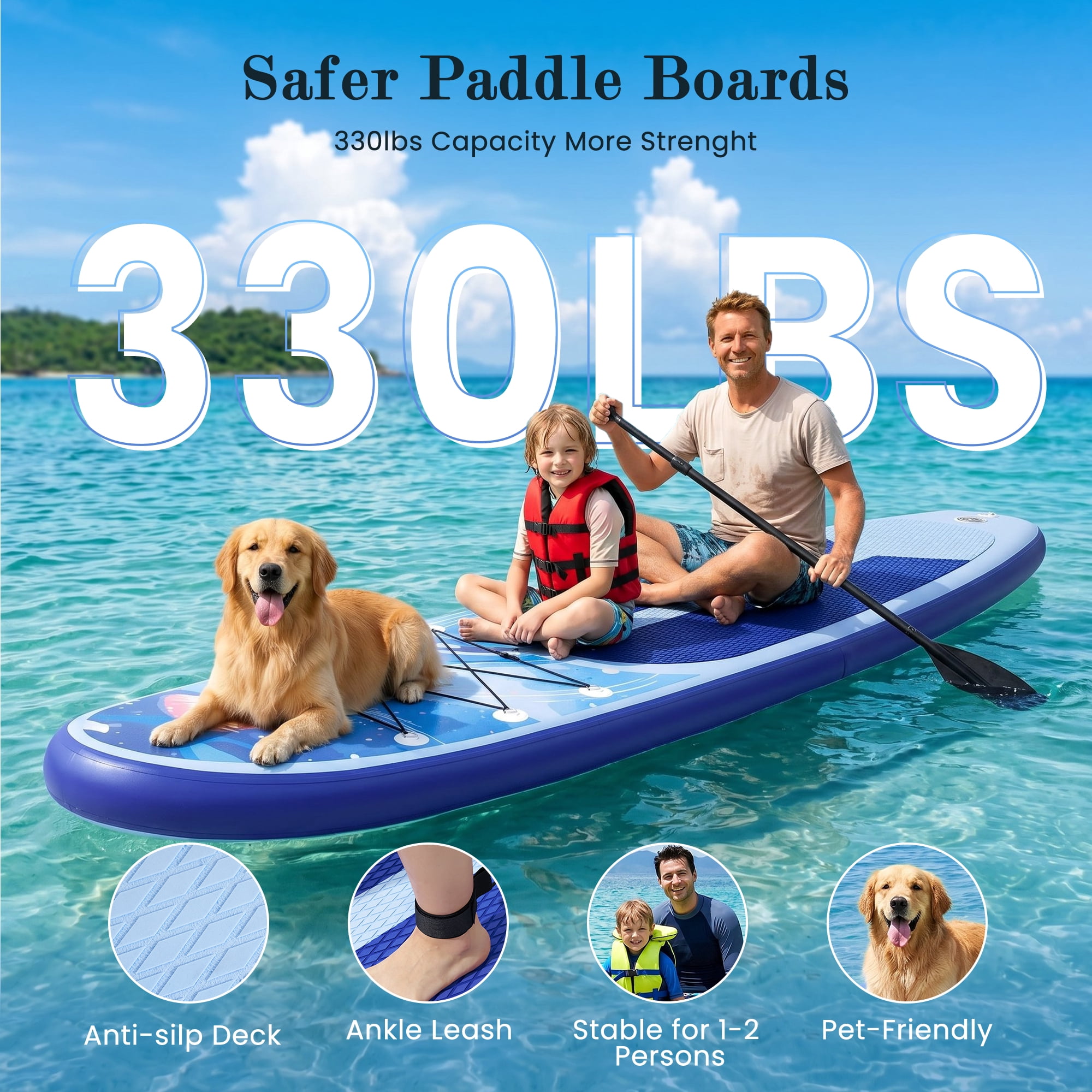Naipo 10.6 ft. Inflatable Stand up Paddle Board Inflatable SUP with Premium Accessories Set Bi-Action Pump(10 Mins Inflate) Capacity 370 lbs for 2-3 People for Youth & Adult
