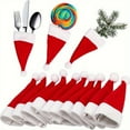 thumbnail image 2 of 10-Pack Mini Red Santa Hats, Christmas Table Decor Silverware Holders & Cup Covers, Reusable Holiday Party Decorations for Festive Dining Home Celebration, 2 of 9