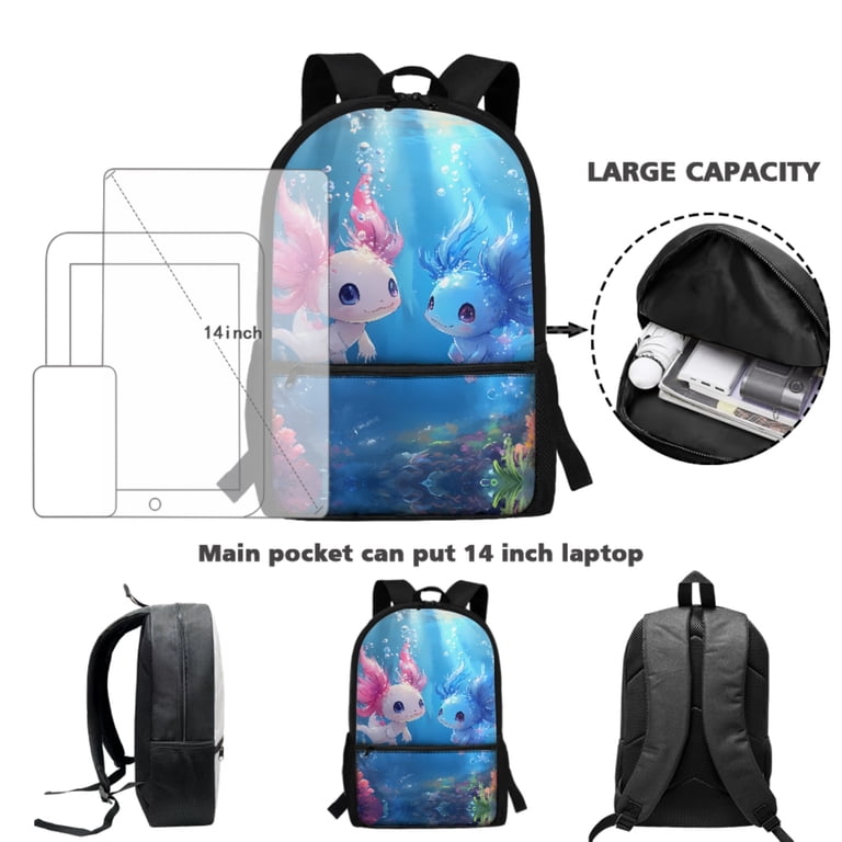 Yuyamidu Blue Pink Axolotl Backpack for Girls with Lunchbox  display picture 1