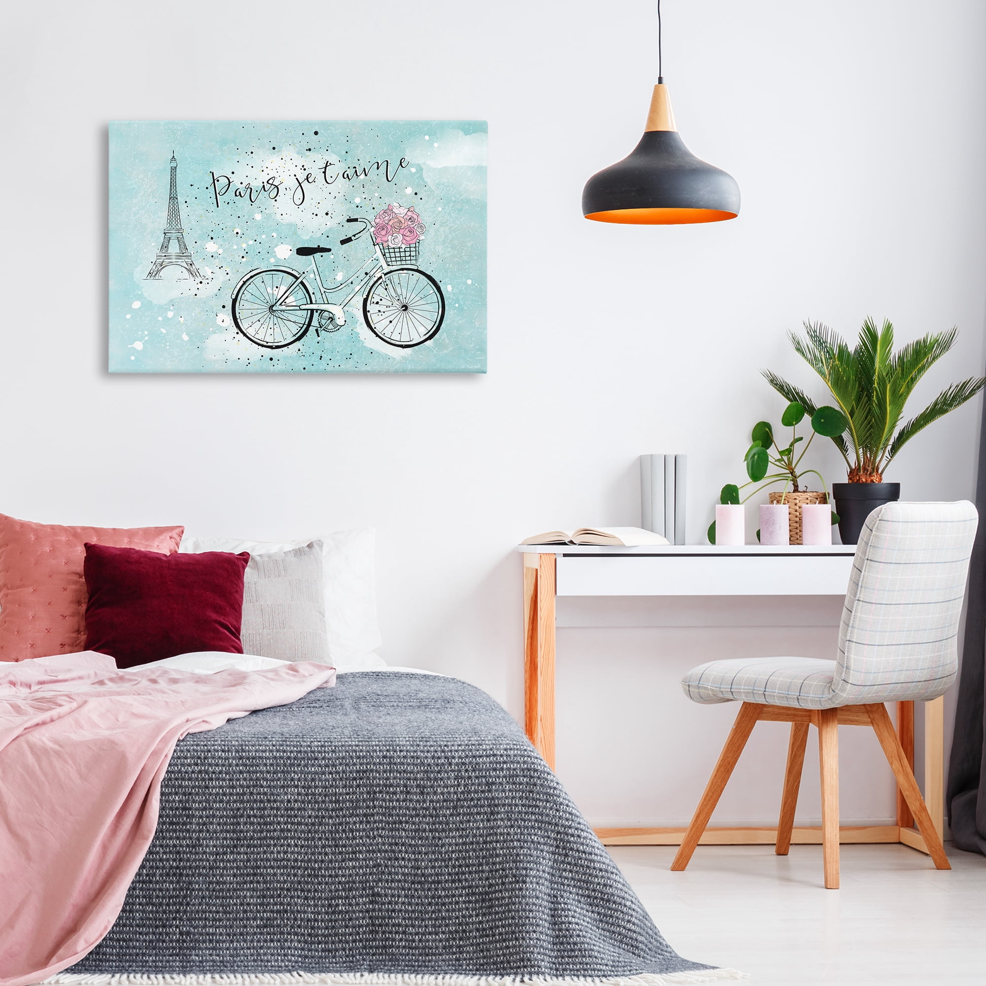 Stupell Industries Love Paris Bicycle Cities & Countries Painting Wrapped Canvas Art Print Wall Art, 36 x 24