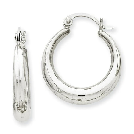 14k Mens Las White Gold Polished Hinged Hoop Earrings 15mm X 4mm 14k Mens Las White Gold Polished Hinged Hoop Earrings 15mm X 4mm