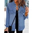 thumbnail image 4 of Women'S Oversized Denim Jacket Casual Long Sleeve Denim Shirts Distresse Jean Jacket Fall Outfits Retro Blue L, 4 of 6