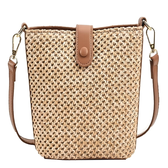 TELOLY Straw Beach Bags For Women Rattan Purse Summer Straw Cross-body Bag Raffia Handbag Purses Shoulder Bag Small Bucket Bag