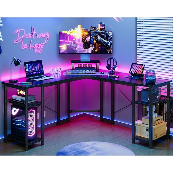 GUNAITO L Shaped Gaming Desk with CPU Stand, 61" Modern Corner Computer Desk,Reversible Office Desk 4-Tier Shelf,Black